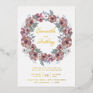 Invitation En Aluminium Rustique Bourgogne Floral Mariage Script or