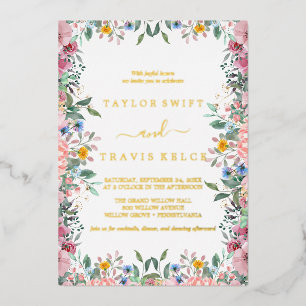 Invitation En Aluminium Rustique Florales de Terre en Or All-In-One Mariag