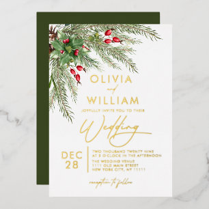 Invitation En Aluminium Rustique hiver verdure Mariage de Noël