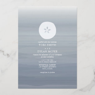 Invitation En Aluminium Sable Dollar Chambray Aquarelle Plage Mariage 