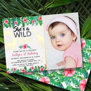 Invitation En Aluminium Safari Fille Anniversaire 1 an Photo Sauvage