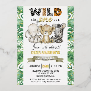 Invitation En Aluminium Safari Wild Un Anniversaire Party Real Gold Foil I