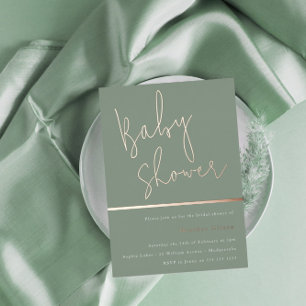 Invitation En Aluminium Sage Green Baby shower moderne Rose or