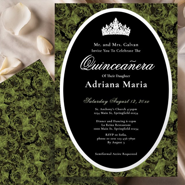 Invitation En Aluminium Sage Green Elegant Silver Floral Quinceanera   (Créateur téléchargé)