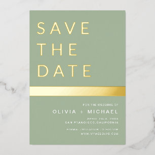 Invitation En Aluminium Sage Green Enregistrer la date Elegant Gold