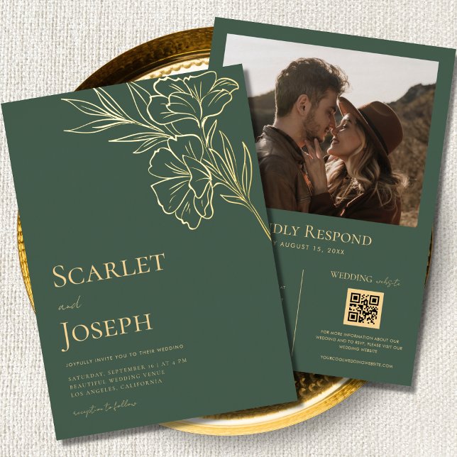 Invitation En Aluminium Sage Green Gold Botanique QR Code RSVP Mariage (Créateur téléchargé)