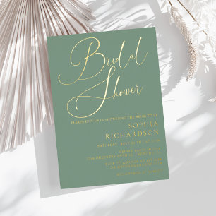 Invitation En Aluminium Sage Green Gold Foil Calligraphie Baby Shower de M