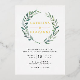 Invitation En Aluminium Sage Green Wreath Verdure Rustique Mariage Gold