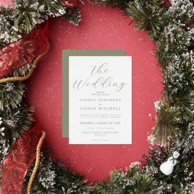 Invitation En Aluminium Sage simple Vert et blanc Mariage esthétique (Insitu)