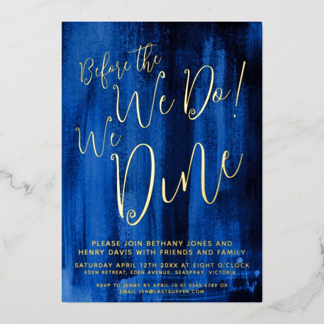 Invitation En Aluminium Sapphire Dîner de répétition d'art bleu avant nous (Recto)