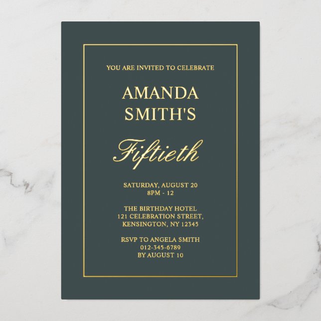 Invitation En Aluminium Script calligraphie minimaliste 50e anniversaire (Recto)