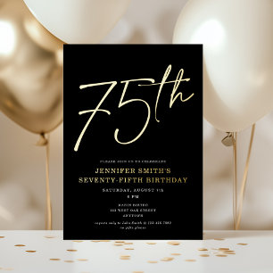 Invitation En Aluminium Script chic moderne 75e anniversaire de fête d'or