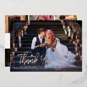 Invitation En Aluminium Script chic Photo Collage Mariage Merci