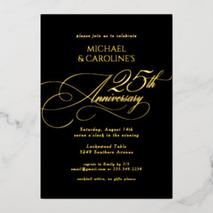 Invitation En Aluminium Script classique élégant 25e anniversaire de Maria