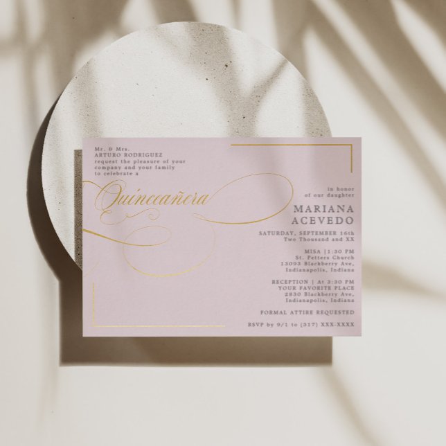 Invitation En Aluminium Script Classique Langage Traditionnel Pink Quincea (Créateur téléchargé)