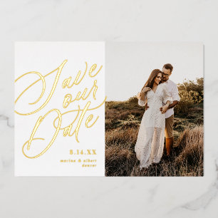 Invitation En Aluminium Script de calligraphie Enregistrer la date Photo G