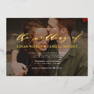 Invitation En Aluminium Script de calligraphie moderne Mariage photo REAL