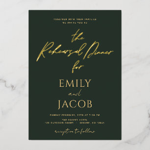 Invitation En Aluminium Script de typographie moderne Mariage d'or vert