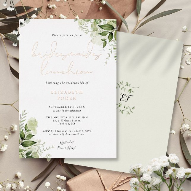 Invitation En Aluminium Script de verdure Monogram Bridesmaids Luncheon Fo (Greenery Script Monogram Bridesmaids Luncheon Foil Foil Invitation)