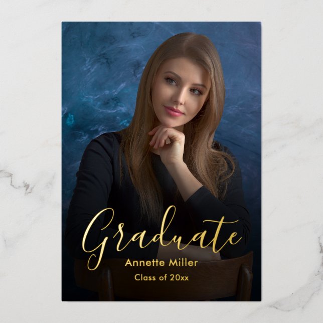 Invitation En Aluminium Script élégant moderne Ajouter Photo Graduation Pa (Recto)