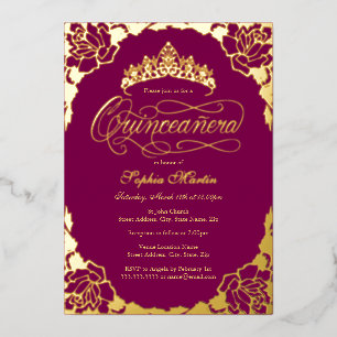 Invitation En Aluminium Script élégant rose or Quinceanera Anniversaire