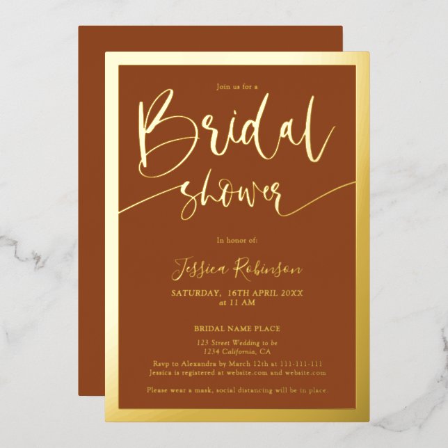 Invitation En Aluminium Script en terre cuite moderne douche de nage tenda (Recto/Verso)