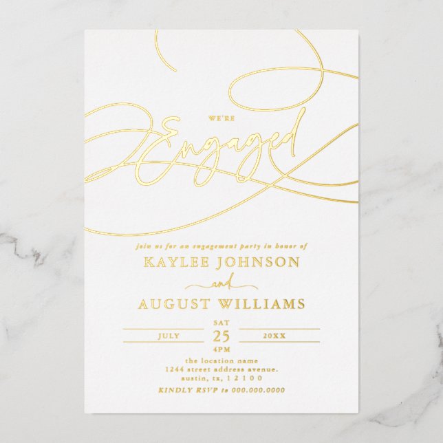 Invitation En Aluminium Script fantaisie Nous sommes une partie d'engageme (Recto)