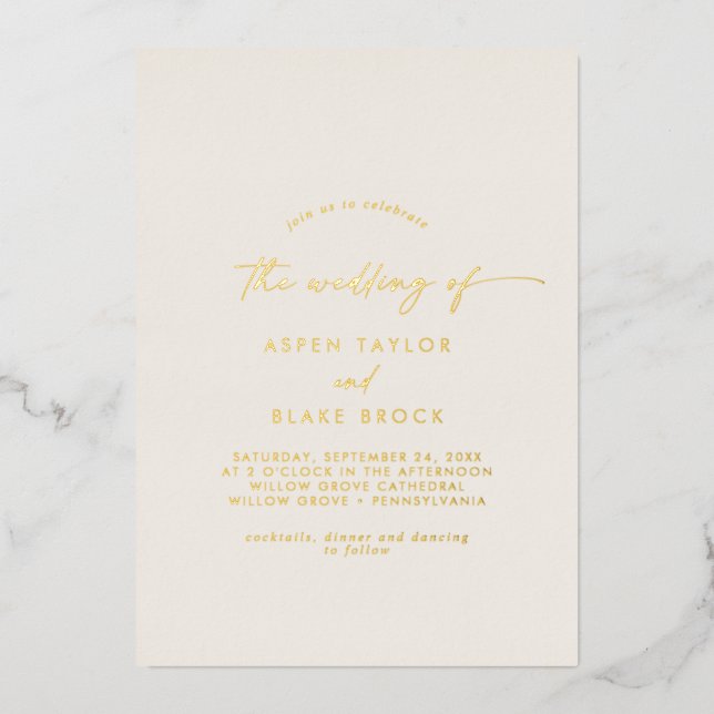 Invitation En Aluminium Script Gold Foil | Ivory Le Mariage De (Recto)
