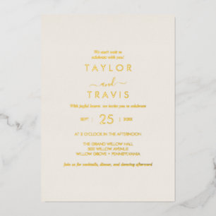 Invitation En Aluminium Script Gold Foil   Mariage Décontracté ivoire