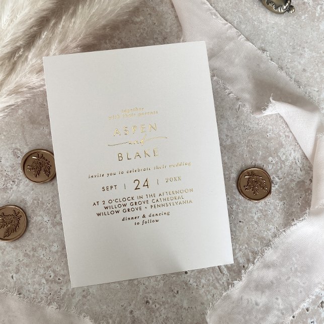 Invitation En Aluminium Script Gold Foil | Mariage Décontracté ivoire (Créateur téléchargé)