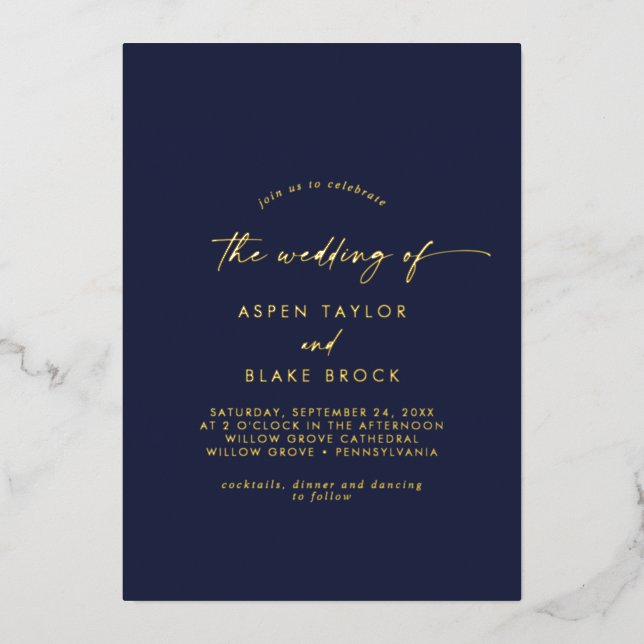 Invitation En Aluminium Script Gold Foil | Marine Le Mariage de (Recto)