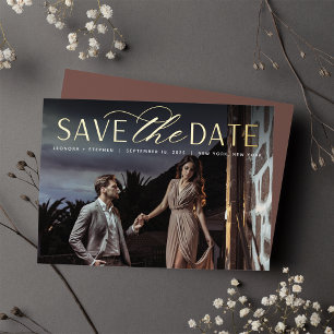 Invitation En Aluminium Script lisse Photo unique Enregistrer la date