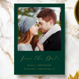 Invitation En Aluminium Script minimal de photo Emerald Vert or