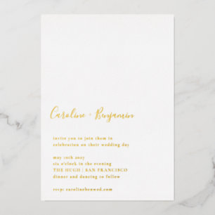Invitation En Aluminium Script minimaliste Blanc moderne Mariage or