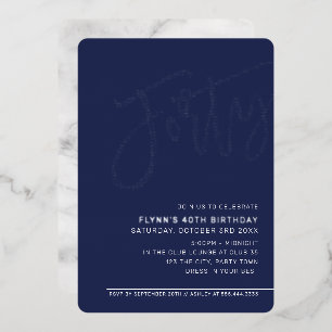 Invitation En Aluminium SCRIPT MODERNE 40e anniversaire marine bleu marine