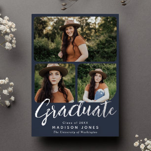 Invitation En Aluminium Script moderne 4 Photos Graduation Party Invitatio