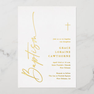 Invitation En Aluminium Script moderne élégant Baptême Or