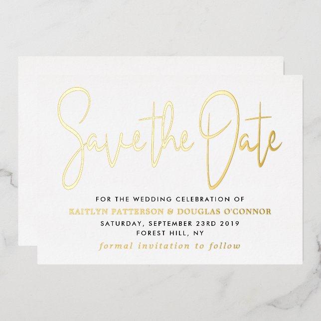 Invitation En Aluminium Script Moderne Enregistrer La Date Réelle (Recto/Verso)
