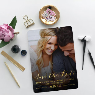 Invitation En Aluminium Script moderne Photo Personnalisée Enregistrer L