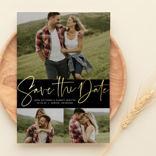 Invitation En Aluminium Script moderne tendance trois photo enregistrer la