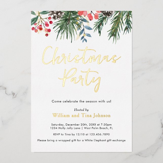 Invitation En Aluminium Script moderne Winter Holly Berries Noël fête (Recto)