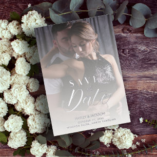 Invitation En Aluminium Script photo personnalisé Mariage de transparence 