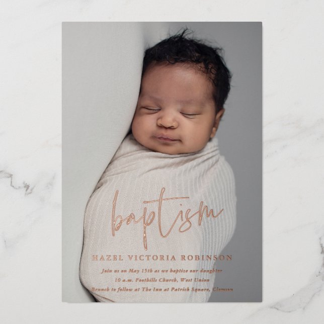 Invitation En Aluminium Script Rose Gold Baptême et baptême religieux (Recto)