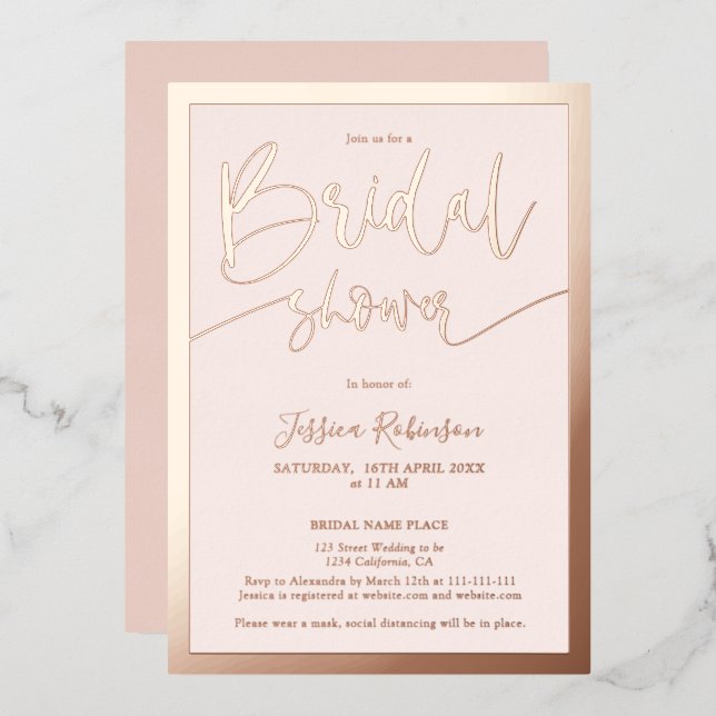 Invitation En Aluminium Script rose vif moderne rose de douche nuptiale te (Recto/Verso)