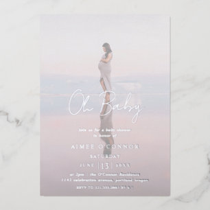 Invitation En Aluminium Script rustique Photo Baby shower moderne