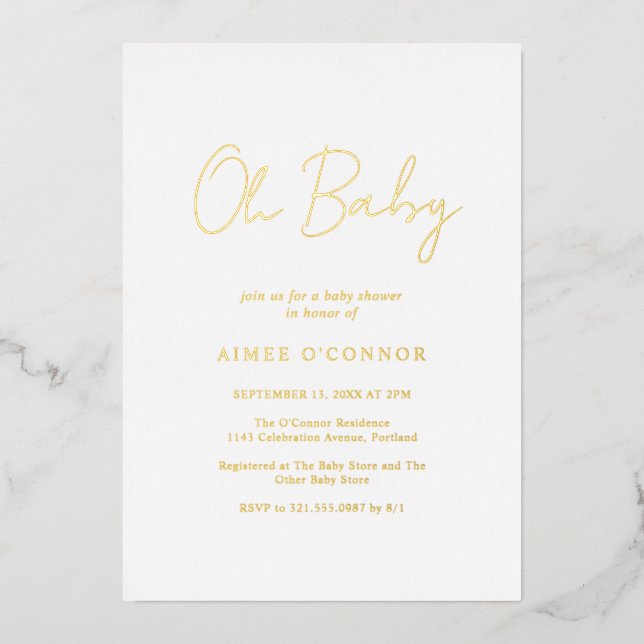 Invitation En Aluminium Script rustique simple Elégant Baby shower Or (Recto)