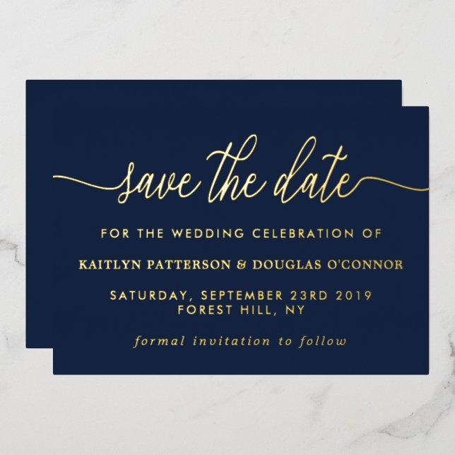 Invitation En Aluminium Script Simple Enregistrer La Date Réelle (Recto/Verso)