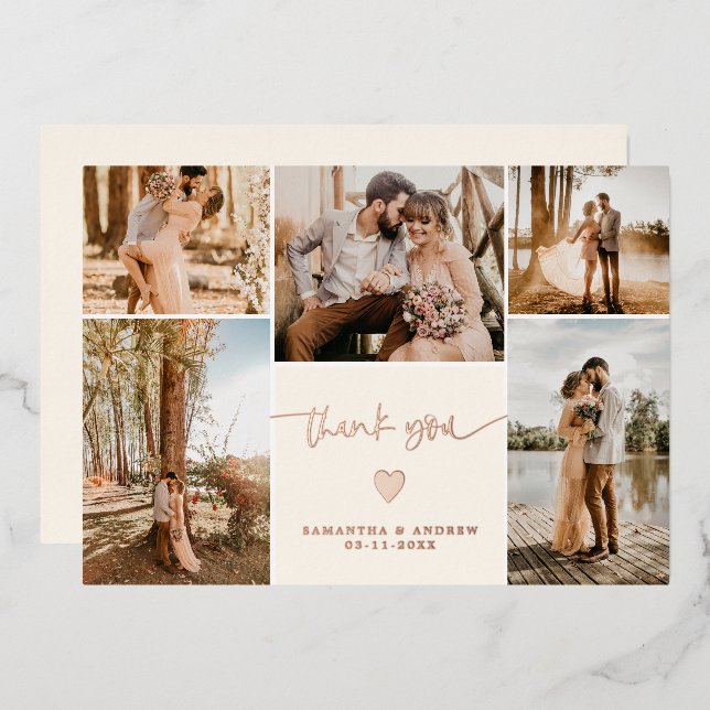 Invitation En Aluminium Script simple moderne 5 photos merci mariage (Recto/Verso)