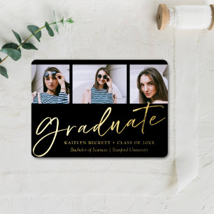 Invitation En Aluminium Script tendance Minimaliste 3 Photo Graduation Rea