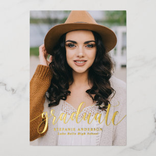 Invitation En Aluminium Script Whimsical Photo Graduation Party Gold